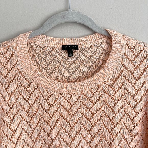Talbots Womens Plus Open Knit 3/4 Sleeve Sweater Peach Size 1X Cotton Linen - Picture 2 of 7